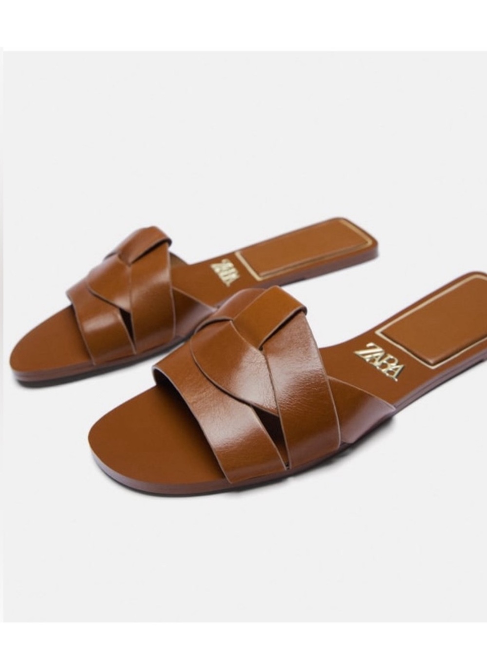 Zara Brown Flat Crossed leather Sandals 40 EU - Picture 2 of 16